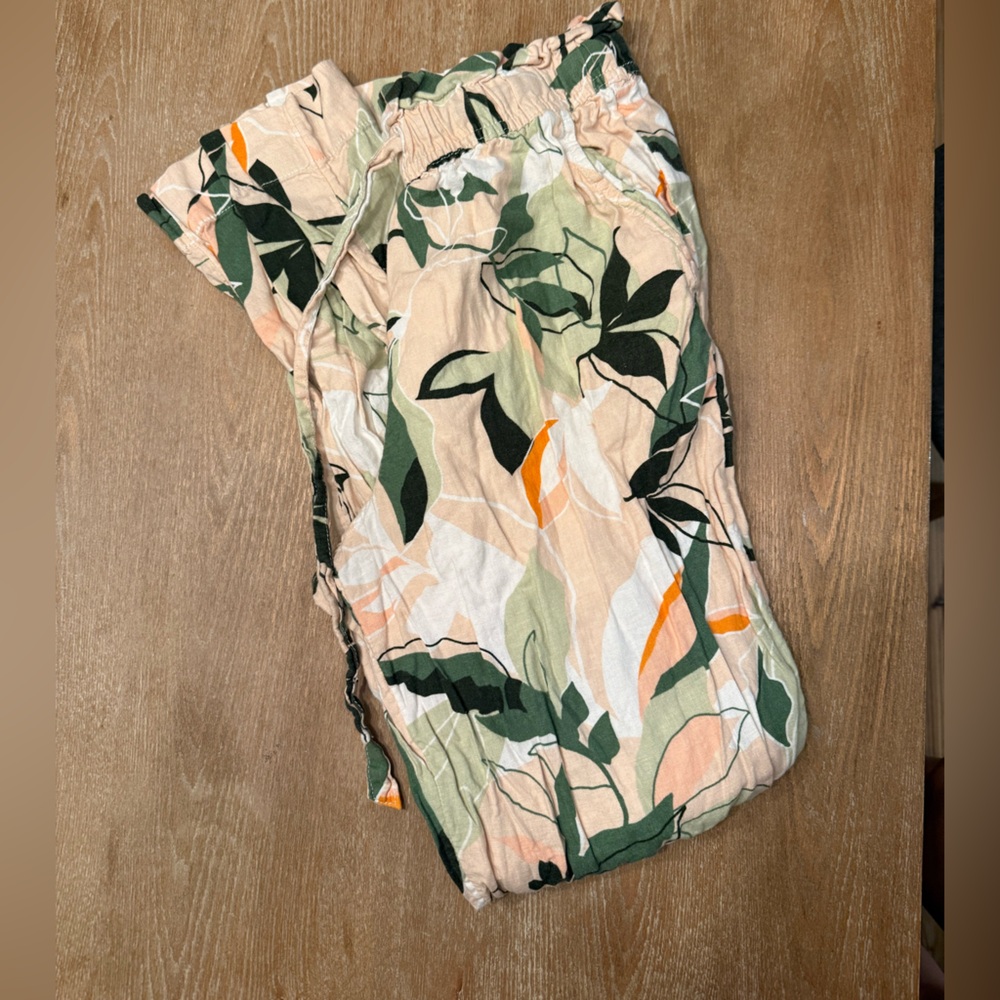 Nicole Miller Peach, Green & Cream Straight Leg Linen Pants - Picture 2 of 5